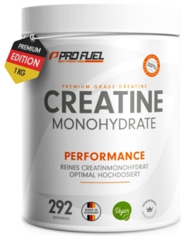 Creatin Monohydrat Pulver 1kg / 1000g reines Kreatin Monohydrat in mikronisierter Qualität - Creatine-Monohydrate optimal hochdosiert - Creatin-Pulver ohne Zusätze, 100% vegan, Vorrat für 292 Tage - 1