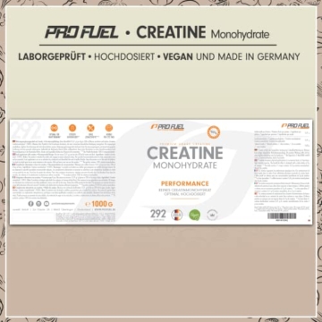 Creatin Monohydrat Pulver 1kg / 1000g reines Kreatin Monohydrat in mikronisierter Qualität - Creatine-Monohydrate optimal hochdosiert - Creatin-Pulver ohne Zusätze, 100% vegan, Vorrat für 292 Tage - 6