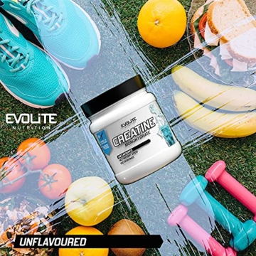 Evolite Nutrition Creatin Monohydrat 500 g - Flavour Kreatin Pulver - Creatine Monohydrate Pulver wie Pre Workout Booster - Kreatin Monohydrat - Geschmackspulver ohne Kalorien mit Taurin - 5